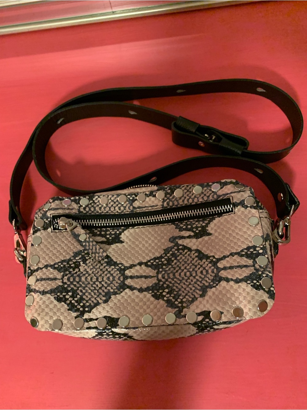 Aleja Avila Snake-Print Studded Bag